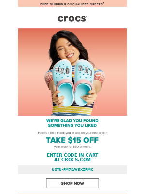 discount offer upsell email from Crocs