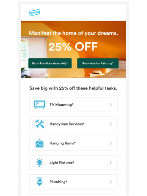 Handy - It's Your Lucky Day! Take 25% OFF Select Services