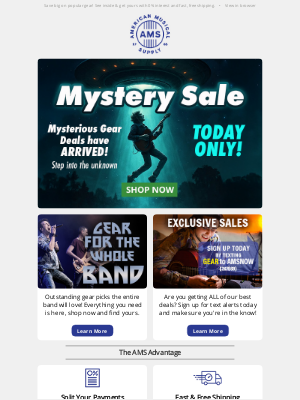 American Musical Supply - MYSTERY SALE 🔮 Today Only, Visit Us & See How Much You'll Save!