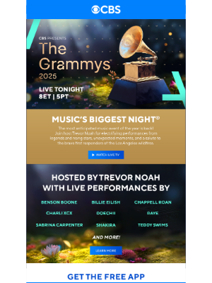 CBS - 🏆 🎶 GRAMMYs LIVE TONIGHT! Celebrate Music’s Biggest Night!