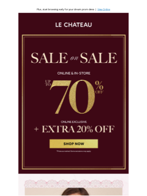 LE CHÂTEAU (Canada) - Shop Sale On Sale: Up To 70% Off + Extra 20% Off Sale Styles