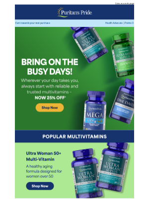 Puritan's Pride - Prepare For Busy Season —  Multivitamins 25% Off