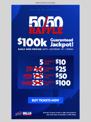 Buffalo Bills - $100k guaranteed 50/50 jackpot! Buy NOW! 🎟️💰