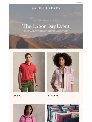 Ralph Lauren - Last Day to Enjoy 30% Off​