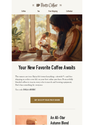 Peet's Coffee - Coffee math: you + $10 = ☕️😋