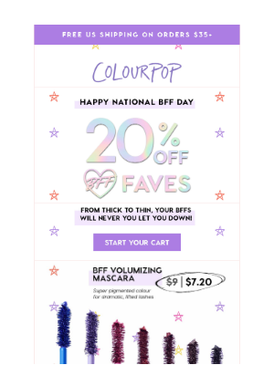 ColourPop Cosmetics - PSA: 20% off our BFF faves today only!  💗✨