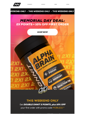 Onnit - Memorial weekend only! 10% off + double points