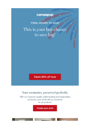 CanvasPop - Sale ends tonight! Final hours for 55% off sitewide! ⏰