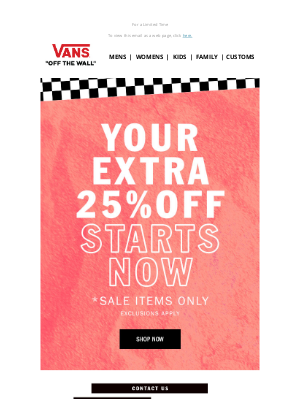 Vans - Take An Extra 25% Off All Sale!
