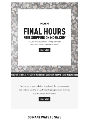 Moen - Up to 60% Off + Free Shipping | FINAL HOURS