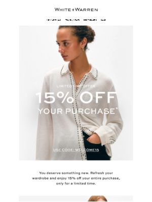 White + Warren - Just For You: 15% Off Your Next Purchase