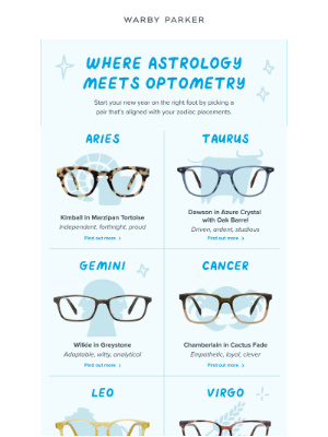 Warby Parker - The zodiac signs as frames