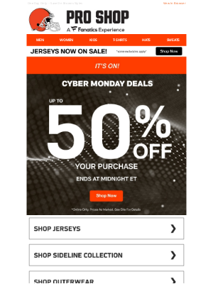 Cleveland Browns - Cyber Monday Kickoff: Up To 50% Off Is Live!