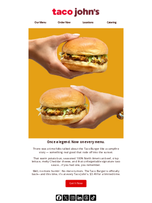 Taco John's - The Taco Burger is back on the trail 🌮🍔