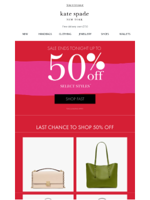 Kate Spade (United Kingdom) - Sale ends tonight!
