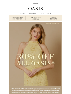 Coast - 30% Off All Oasis* has Landed.