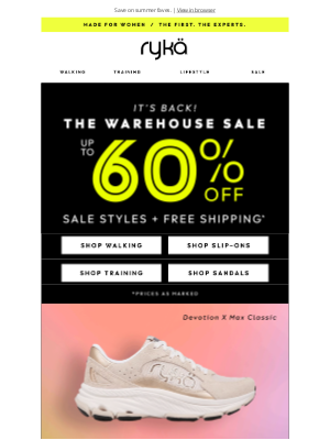 RYKA - The Warehouse Sale is back! Up to 60% OFF sale + free shipping