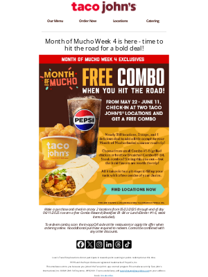 Taco John's - Fuel Your Summer with a FREE Combo! 🚗🌮