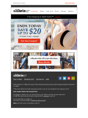 Alibris - Your $20 Coupon expires at midnight, lillie