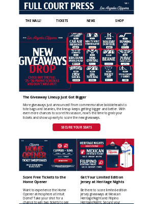 Los Angeles Clippers - MORE Giveaways, Home Opener Tickets, Heritage Nights & More
