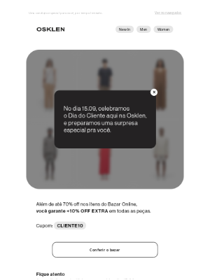 Osklen (Brazil) - Dia do Cliente Osklen | Ganhe +10%OFF no Bazar