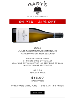 Gary’s Wine & Marketplace - 94pt Sauvignon Blanc from Former Kim Crawford Winemaker! 31% off!