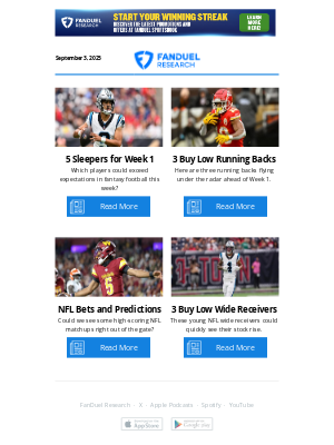 FanDuel - Fantasy Football: 5 Sleepers for Week 1