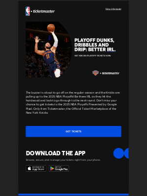 Ticketmaster - The New York Knicks Are in the 2025 NBA Playoffs! Be There IRL