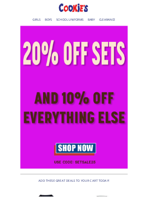 CookiesKids - 🔔 Sale Alert: 20% OFF Sets & More Savings!