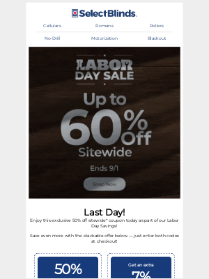 Select Blinds - Last Chance! Use these Labor Day Coupons Before They're Gone!