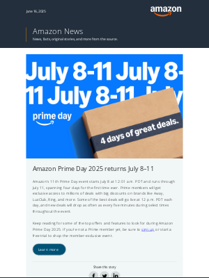 Amazon - Get ready for Amazon Prime Day 2025 coming July 8–11!