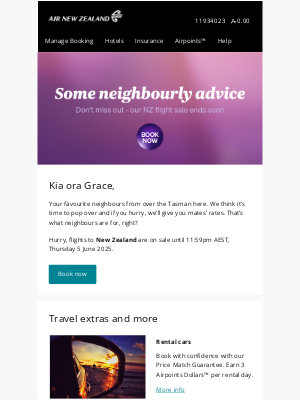 Air New Zealand - Some neighbourly advice – NZ sale ends soon!