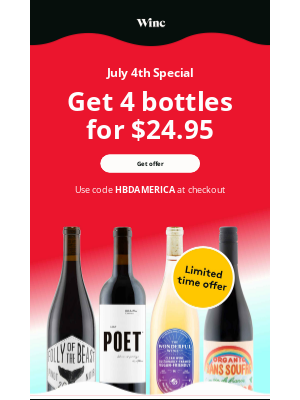 Winc - Shop our 4th of July blowout and get 4 for $25 🍷