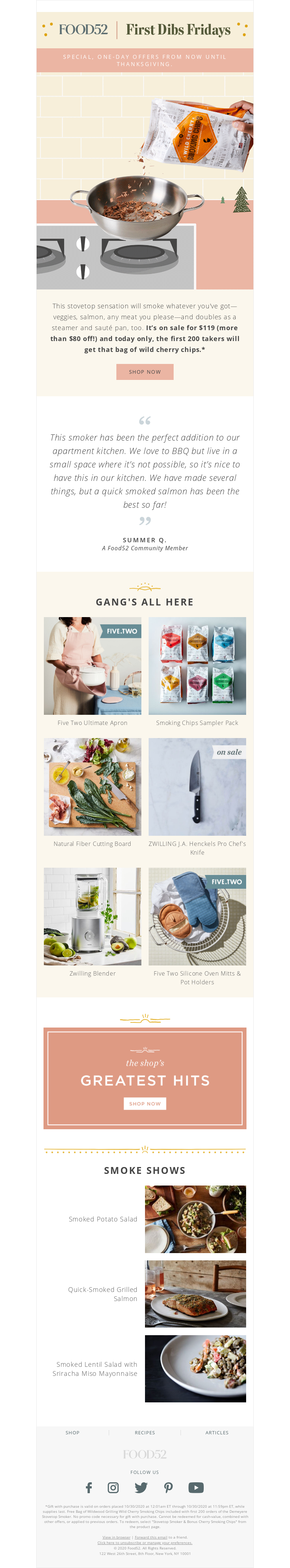Food52 - Today only: Our stovetop smoker (on sale!) comes with free wood chips.