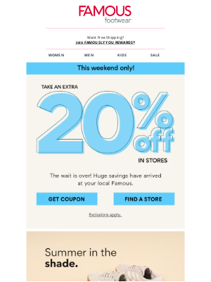 Famous Footwear - 🎉 EXTRA 20% off at your local Famous 🎉