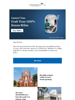 Garuda Indonesia - Last chance to earn 100% bonus GarudaMiles!