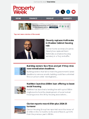 Property Week - Cleverly replaces Hollinrake in Shadow Cabinet housing role