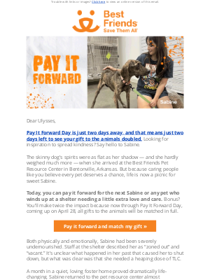 Best Friends Animal Society - Ulysses, don't forget that all gifts are matched!