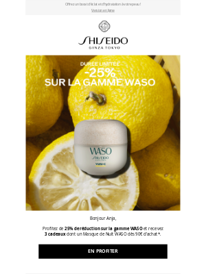 SHISEIDO (France) - Durée limitée : -25% sur la gamme Waso.