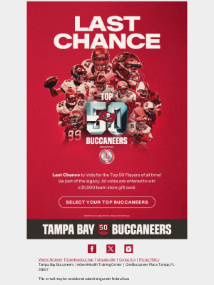 Tampa Bay Buccaneers - Last Chance to Cast Your Vote for the Top 50 Players