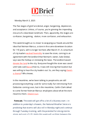 D Magazine - DBrief: More confusion—and a little bit of hope—regarding Neiman Marcus downtown. 🛍️🏬