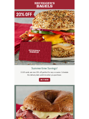 Bruegger's Bagels - Summer starts with 20% savings ☀