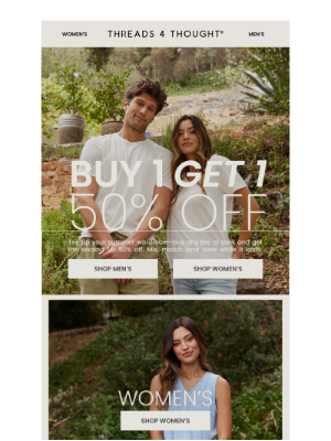 Buy 1, Get 1 50% Off Tees + Tanks