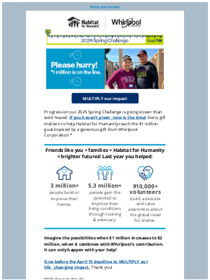 Habitat for Humanity - At risk: $1 million and brighter futures