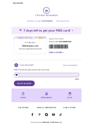 Hallmark - 7 days left to get your FREE card!