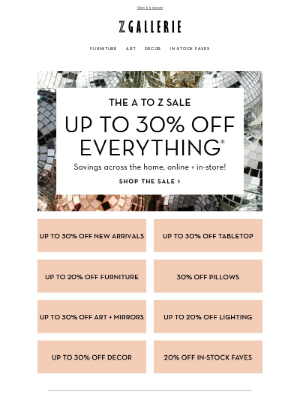 Z Gallerie - A to Z Sale | Up To 30% Off Everything! 🎉