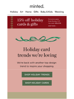 Minted - 15% off trending holiday cards