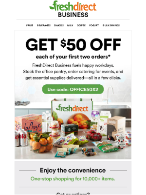 FreshDirect - Take $100 off your office orders