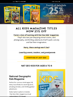 Disney+ - TODAY'S DEAL: Save 25% on Nat Geo kids' magazines starting at just $25/yr!