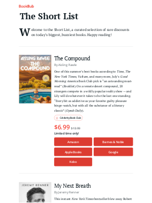 BookBub - The Short List: Deals on books everyone's talking about